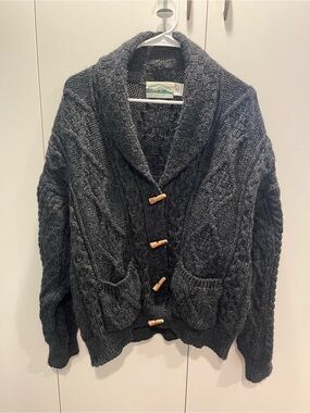Aran Crafts Men's Cable Knit Shawl Collar Cardigan - Dark Gray